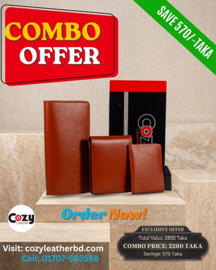 3-in-1 Leather Combo Set – Long Mobile Wallet, Money Bag & Card Holder (CLL-COMBO-2026/1)