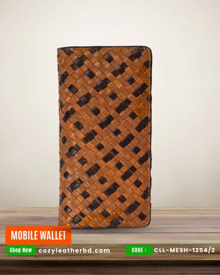 Mobile Wallet CLL-MESH-1254/2 – Vintage Tan Hand Woven Leather Wallet for Dual Smartphones